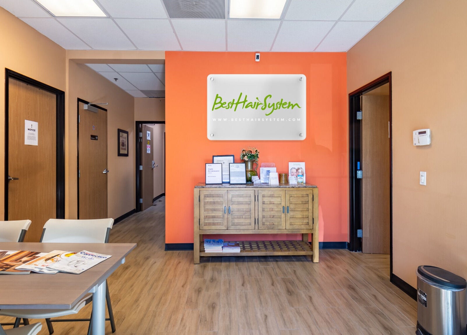 Welcoming interior of Best Hair System in Rancho Cucamonga, California, showcasing modern decor and comfortable seating.