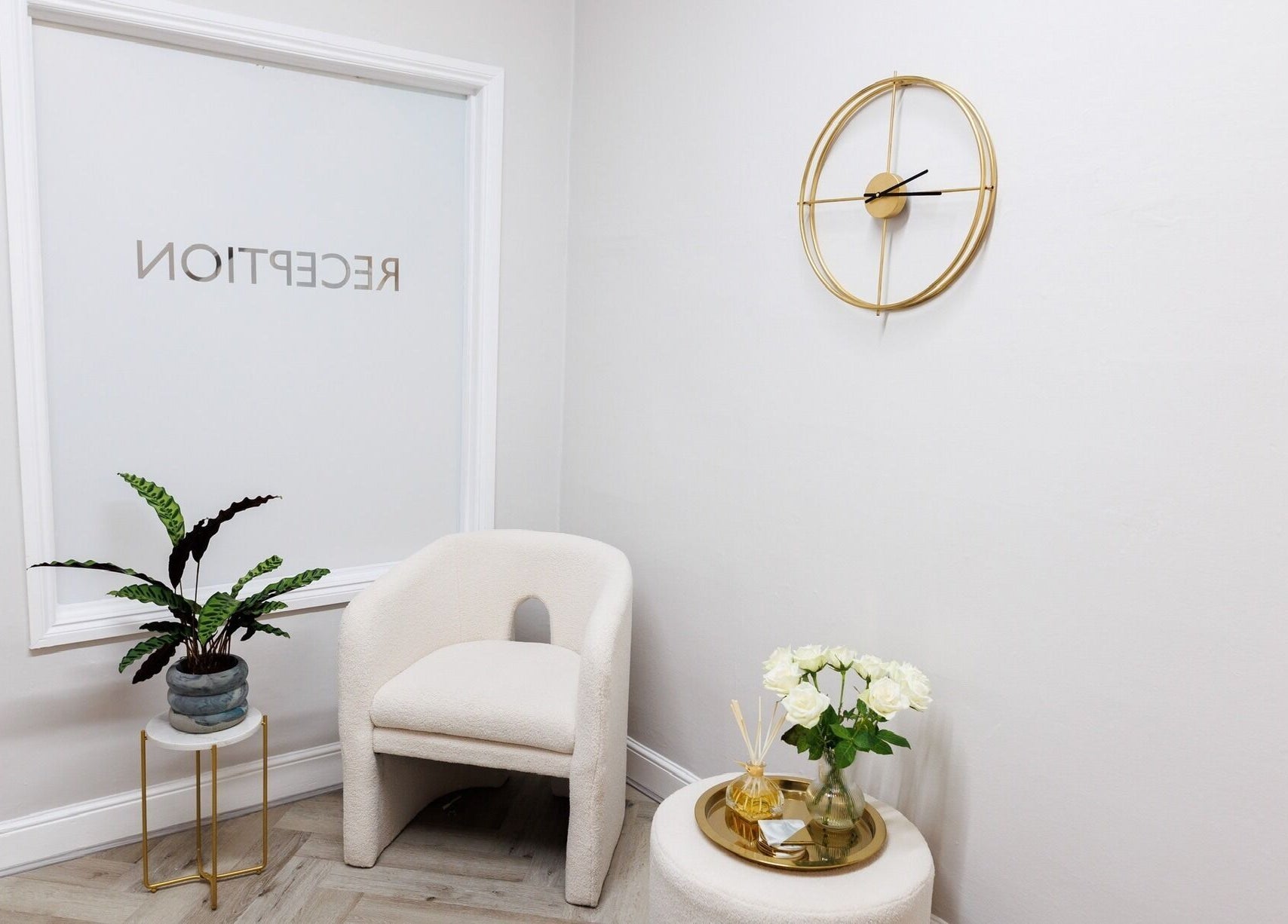 Stylish reception area at Be You Wetherby, featuring modern decor in Wetherby, England, GB.