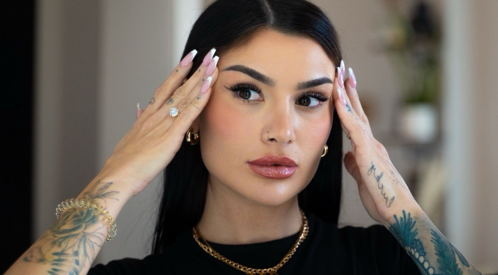 Woman showcasing perfect brows at Blade to Brows | S&S Beauty House in Oakville, Ontario, CA.