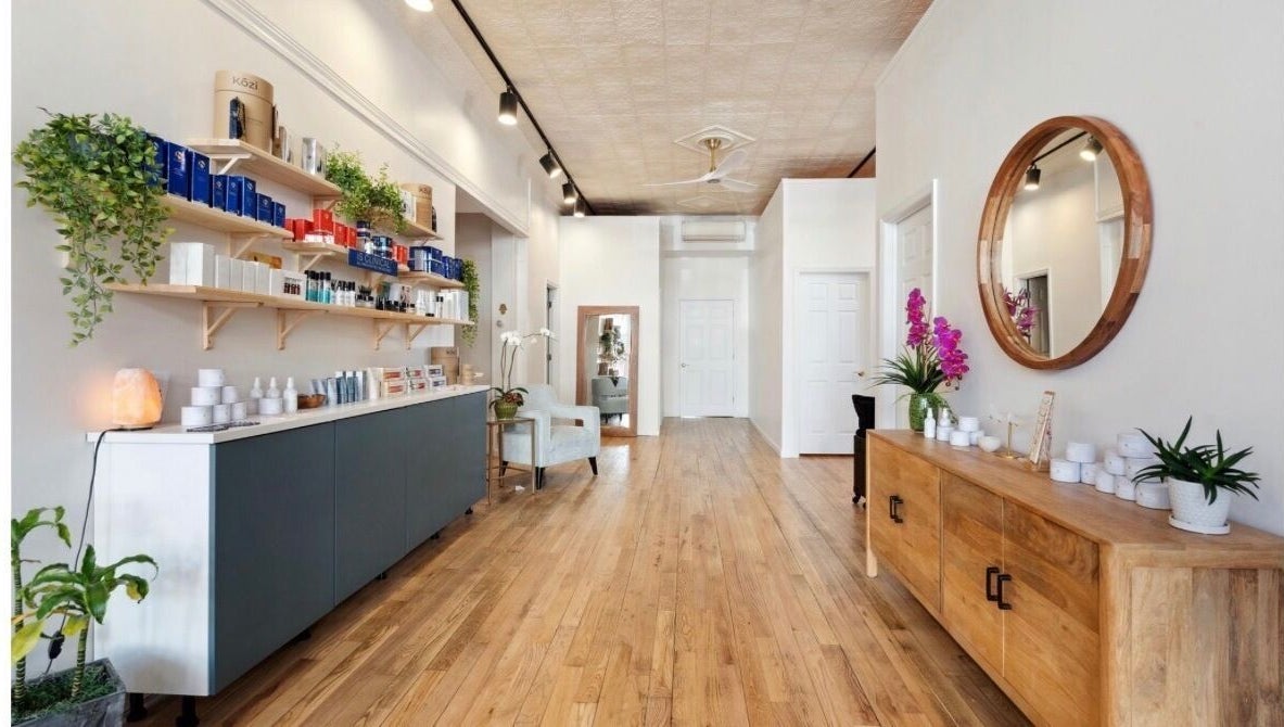 Elegant interior of Glowinskin Esthetics, Sea Cliff, New York, exuding warmth and tranquility.