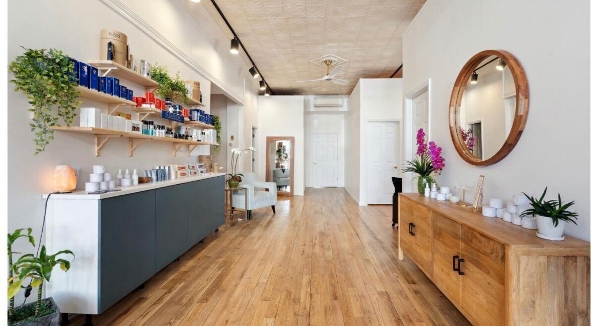Elegant interior of Glowinskin Esthetics, Sea Cliff, New York, exuding warmth and tranquility.