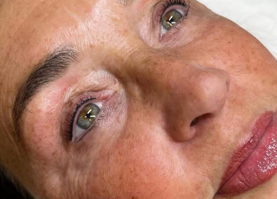 Close-up of radiant skin after treatment at Barefaced Artistry, Hilton, England, GB.