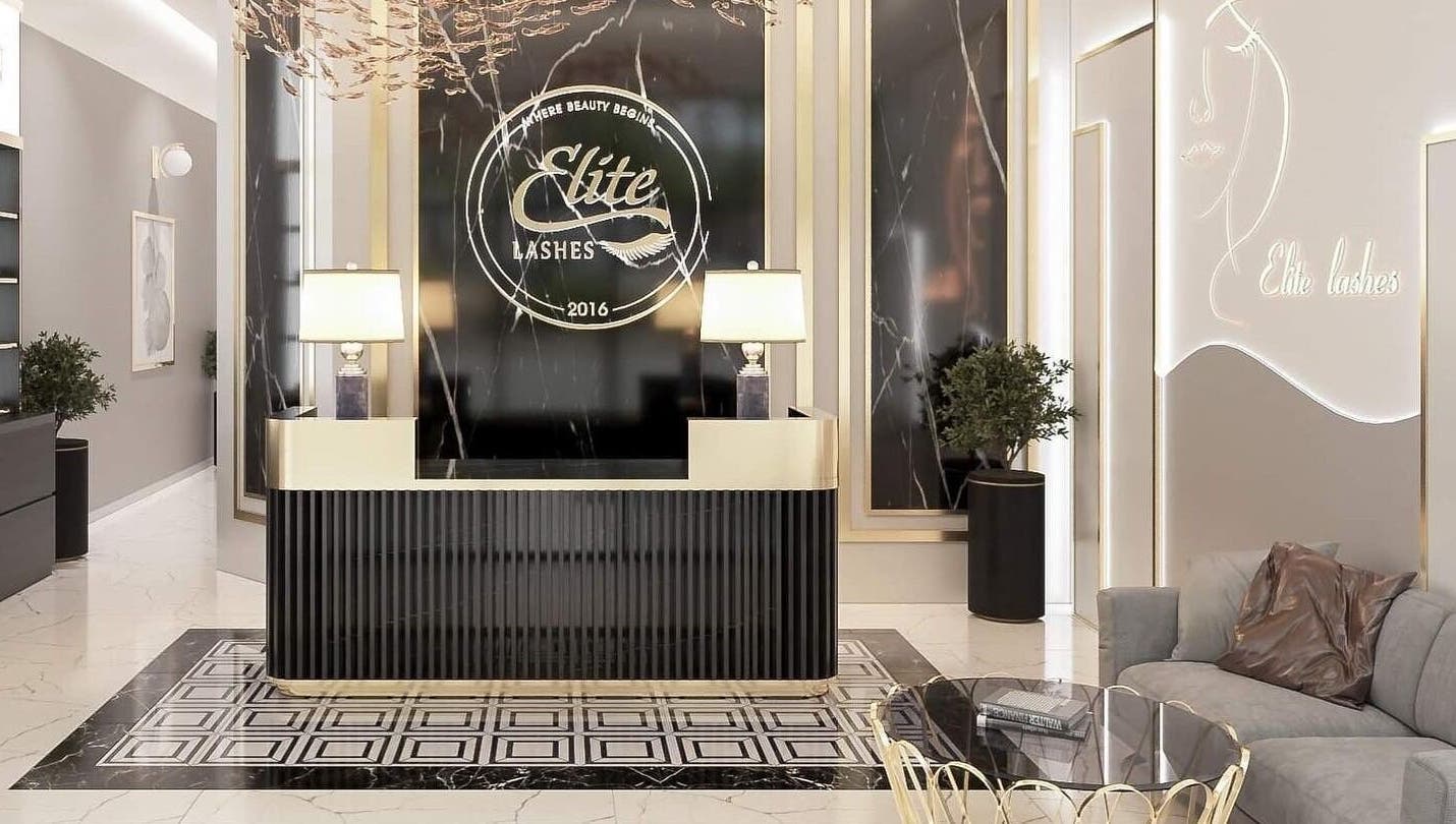 The elegant reception area of Elite Lashes USA Alamo Ranch, San Antonio, Texas, US.