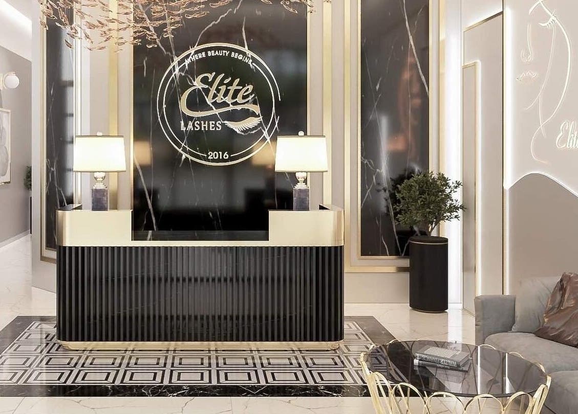 The elegant reception area of Elite Lashes USA Alamo Ranch, San Antonio, Texas, US.