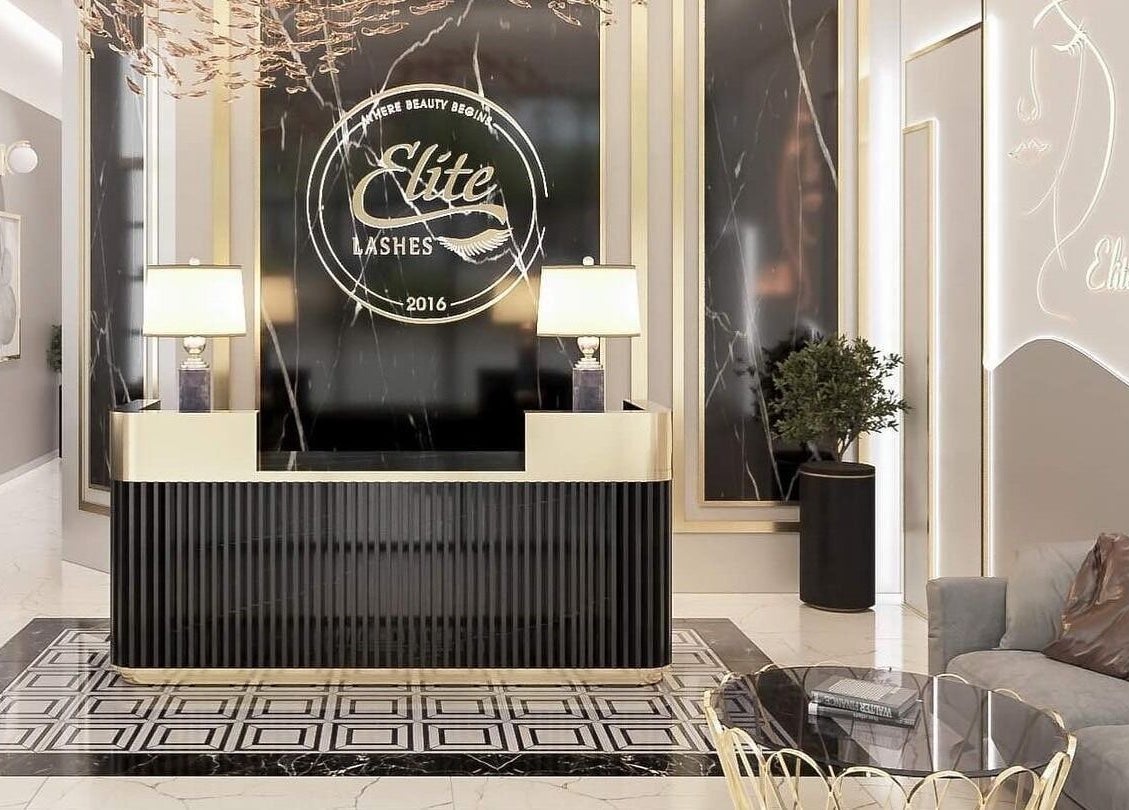 The elegant reception area of Elite Lashes USA Alamo Ranch, San Antonio, Texas, US.