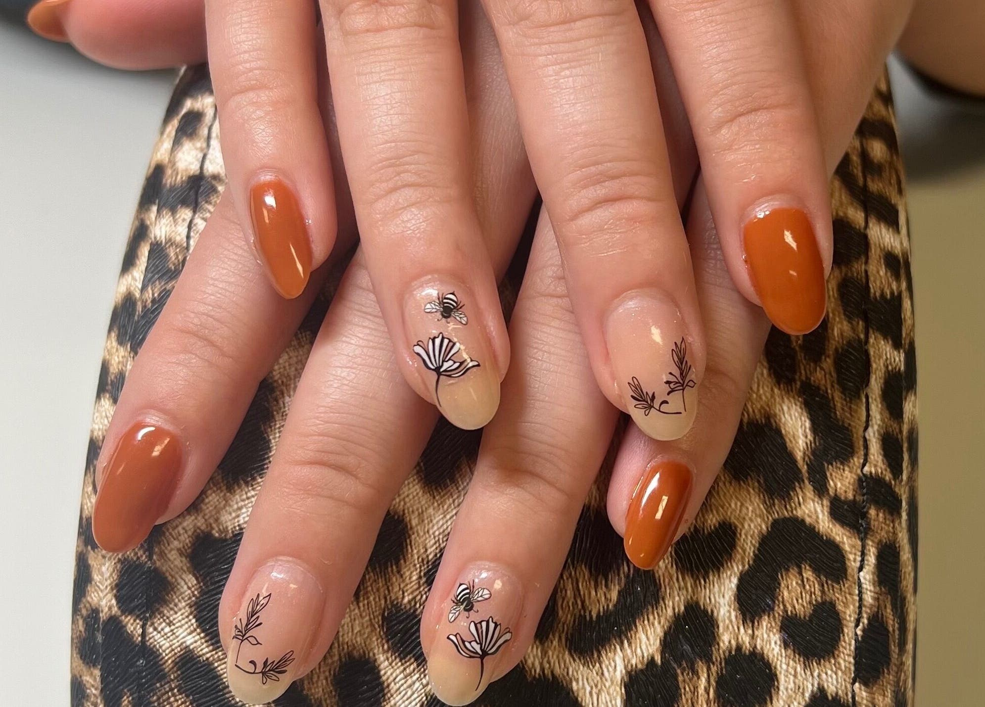 Beautiful autumn-themed nail art at Nails with Love, Red Lake, Ontario, CA.