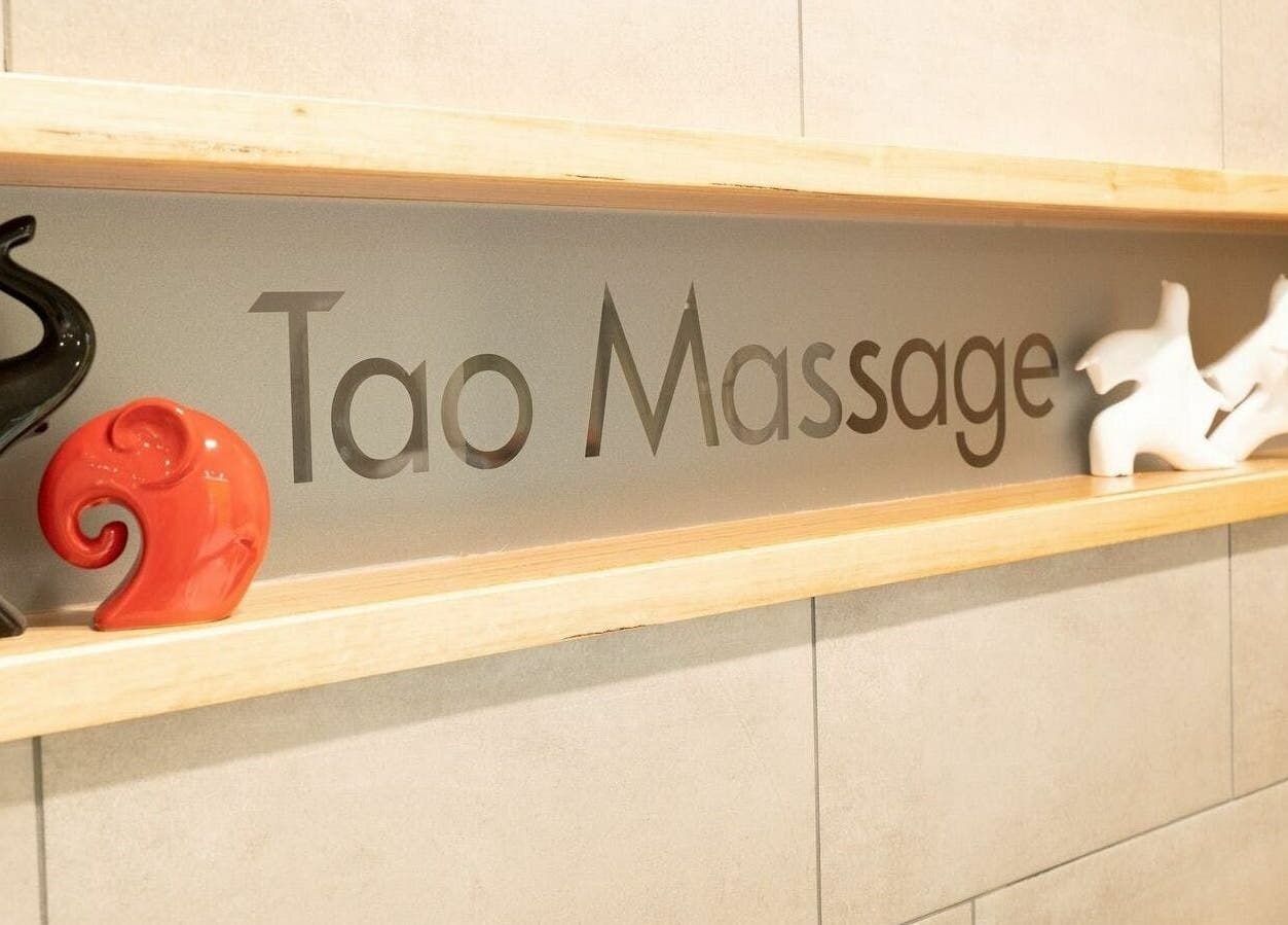 Tao Massage Mountain High signage with artistic decor in Melbourne, Victoria, AU.