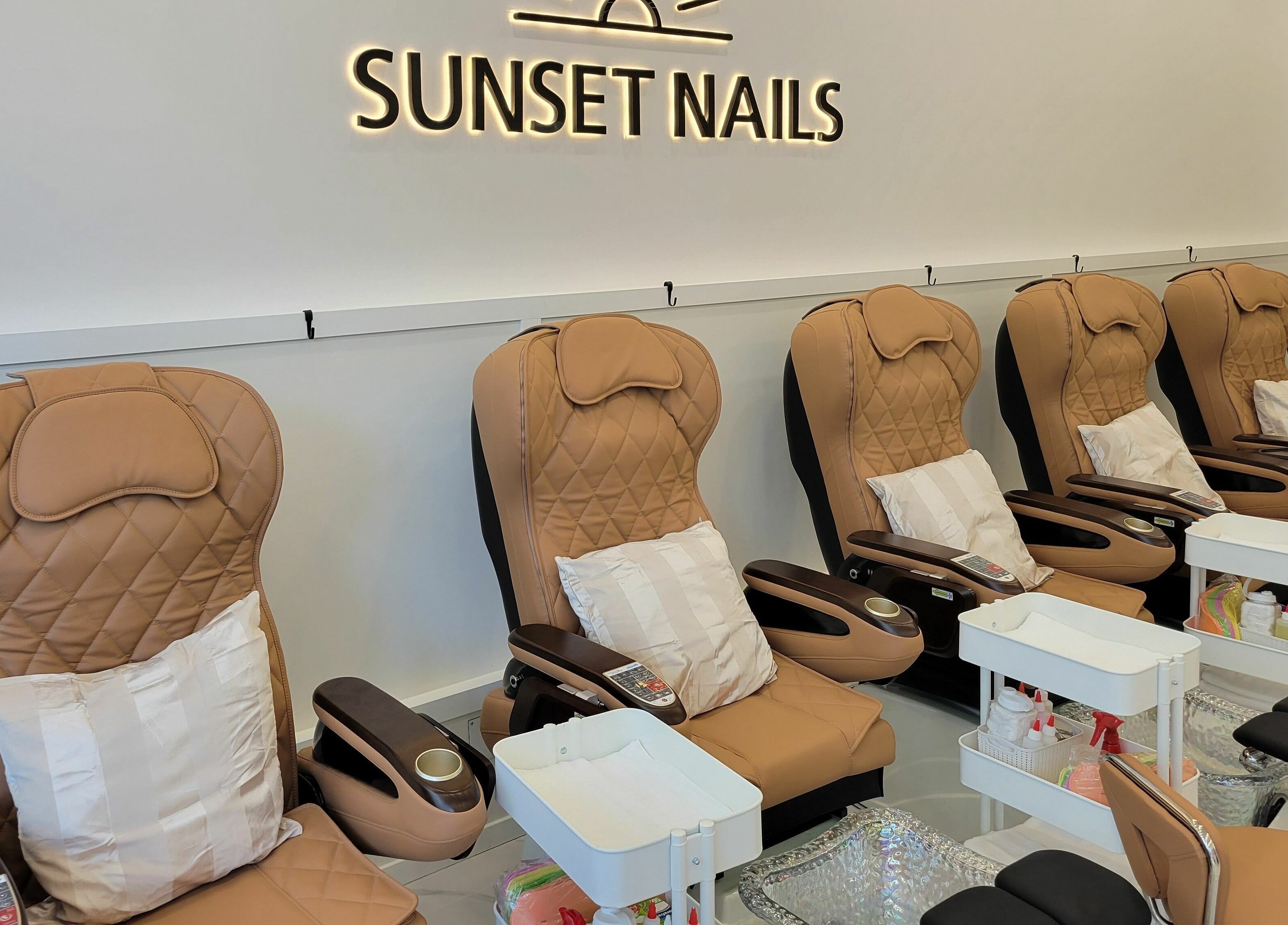 Luxurious pedicure chairs at Sunset Nails, Vancouver, British Columbia, CA offer comfort and style.