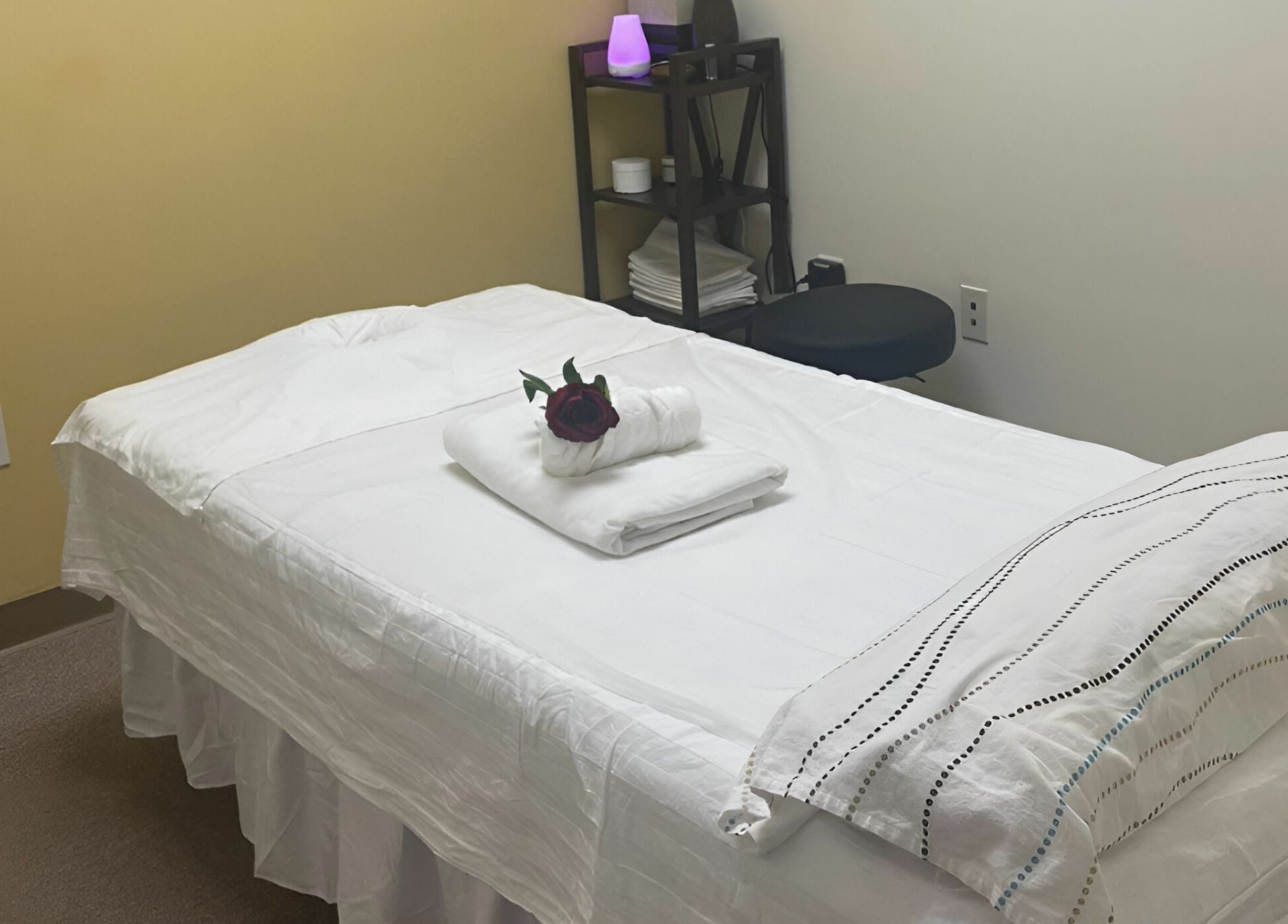 Relaxing massage room at Crystal Luxury Spa in Bristol, Virginia, US.