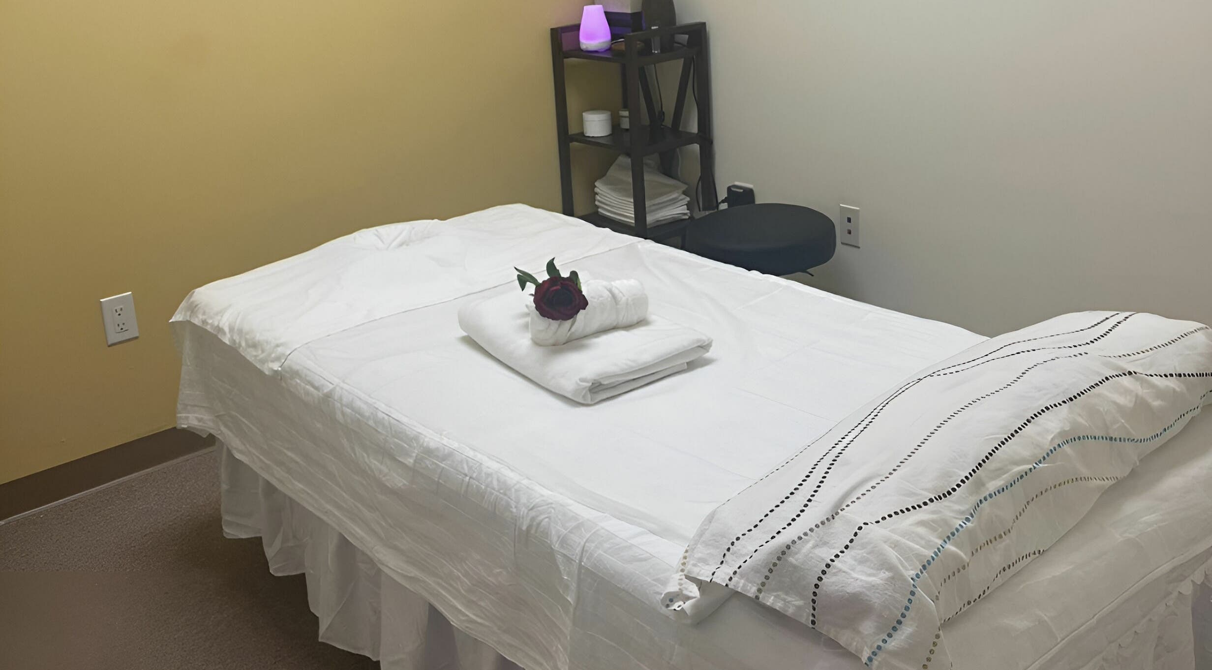 Relaxing massage room at Crystal Luxury Spa in Bristol, Virginia, US.