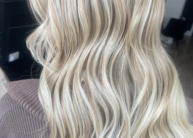 Blonde wavy hairstyle at Hair With Jess, Burton Upon Trent, England, GB.