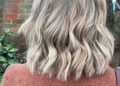 Elegant blonde waves styled at Hair With Jess, Burton Upon Trent, England, GB.