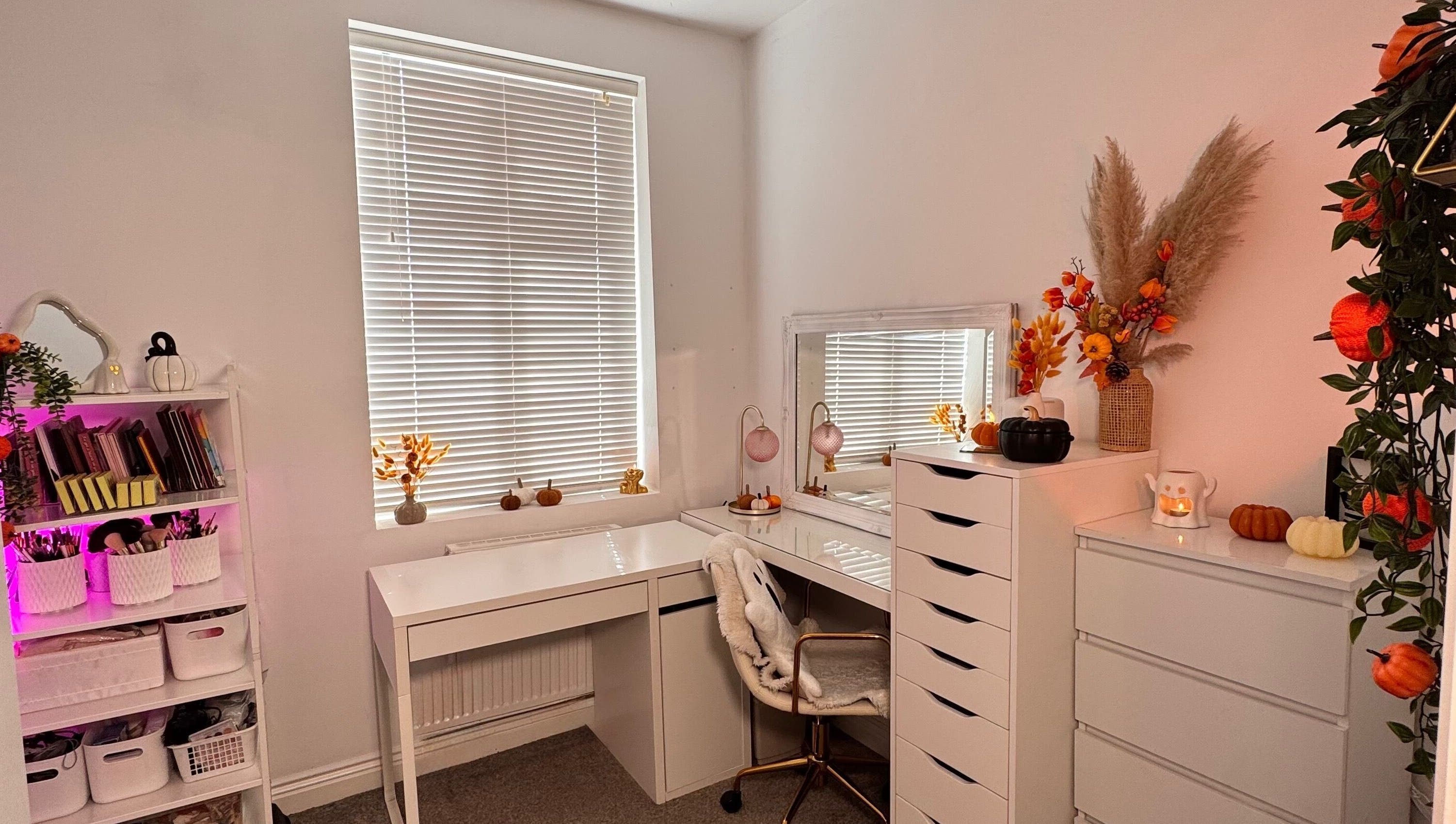 Chic beauty workspace at Hmake, Stockport, England, GB with elegant decor and organized storage.
