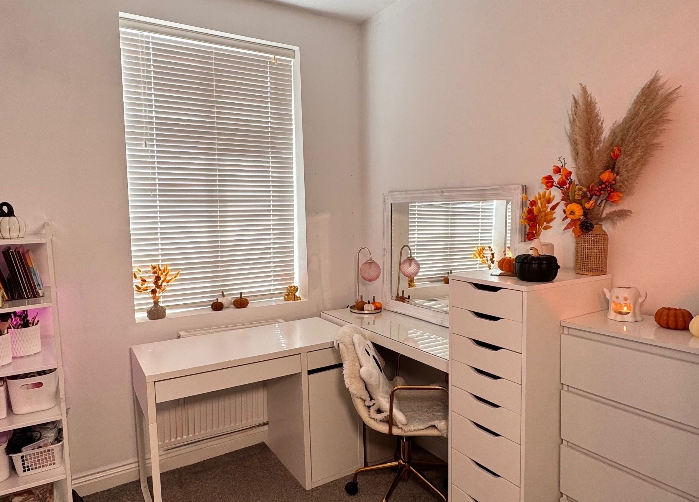 Chic beauty workspace at Hmake, Stockport, England, GB with elegant decor and organized storage.