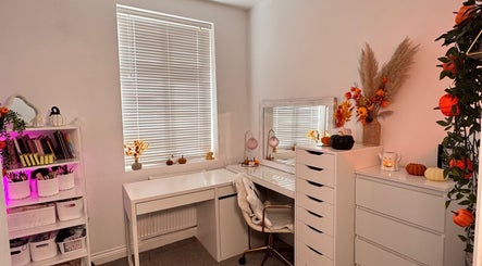 Chic beauty workspace at Hmake, Stockport, England, GB with elegant decor and organized storage.
