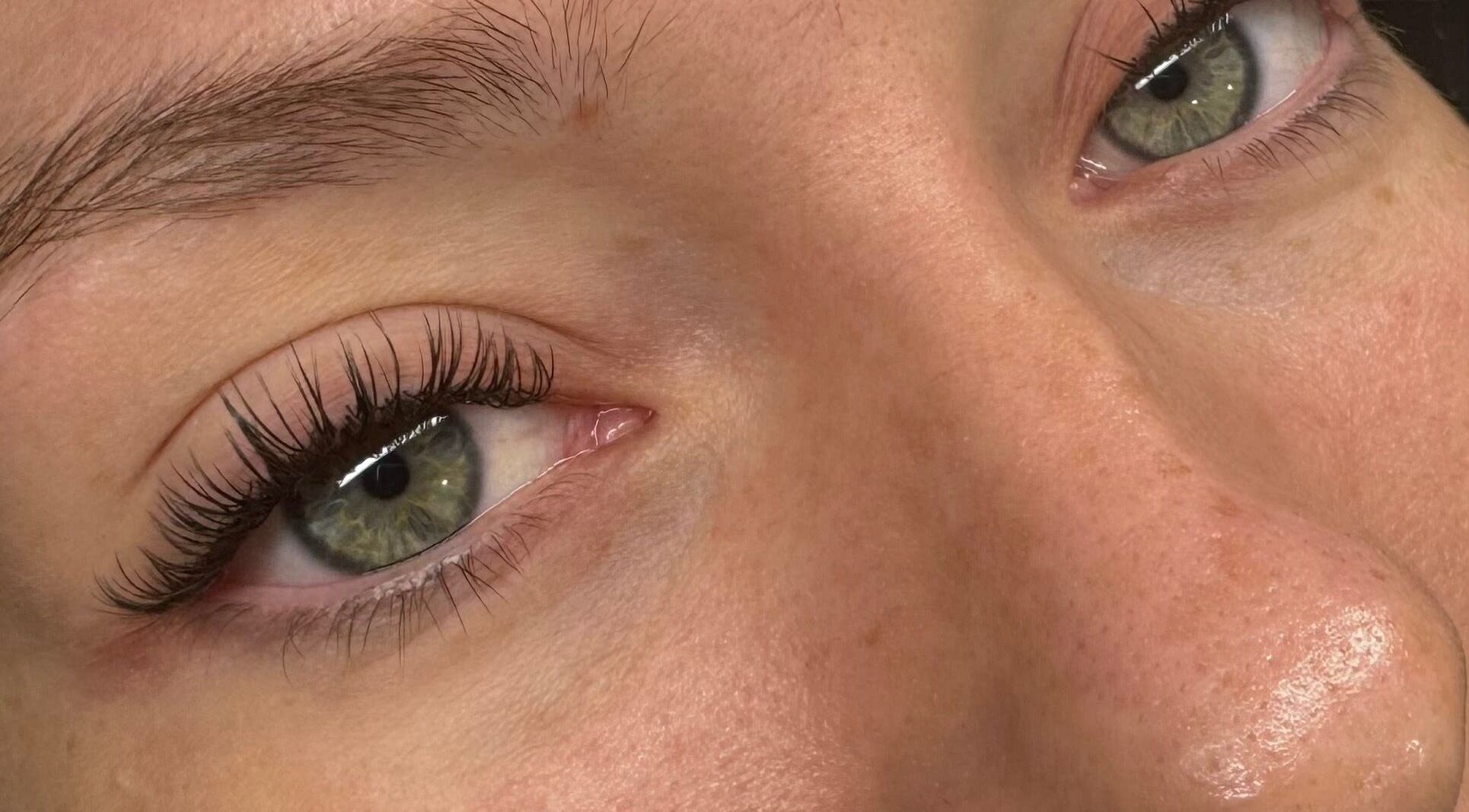 Close-up of beautifully styled eyelashes at Luxemallia, Bexley, New South Wales, AU.