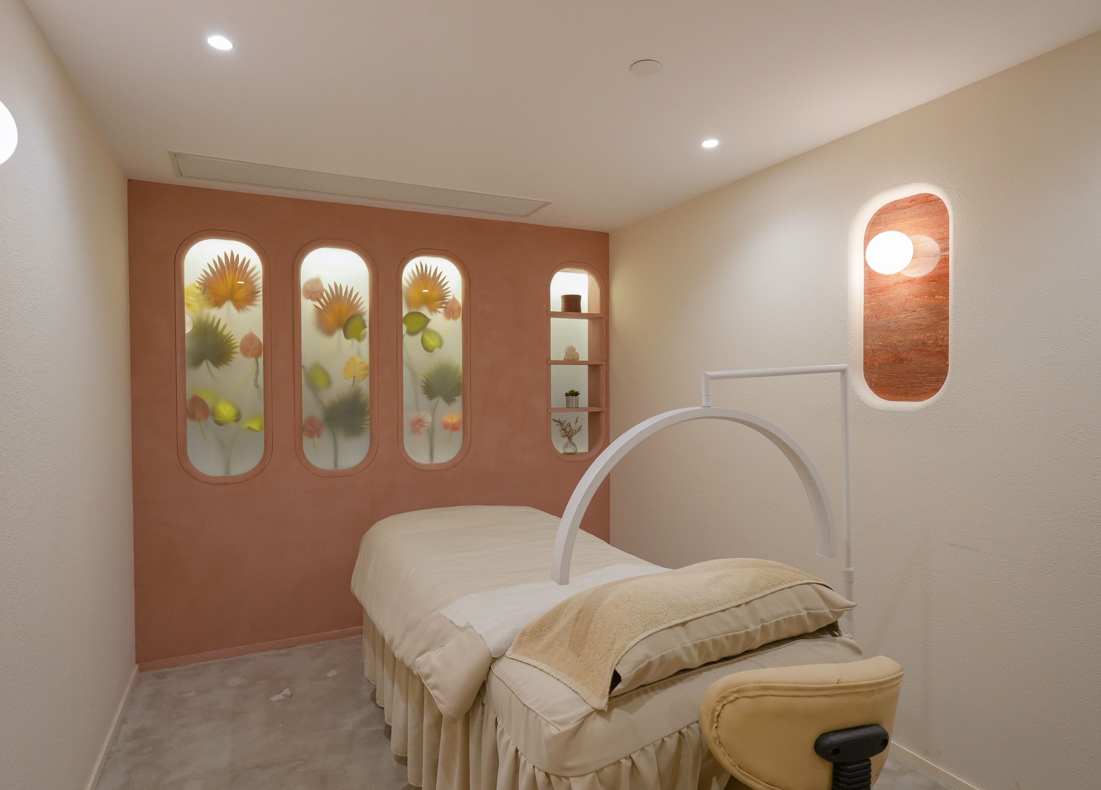 Relaxing treatment room with ambient lighting at Amme, Central, Hong Kong Island, HK.