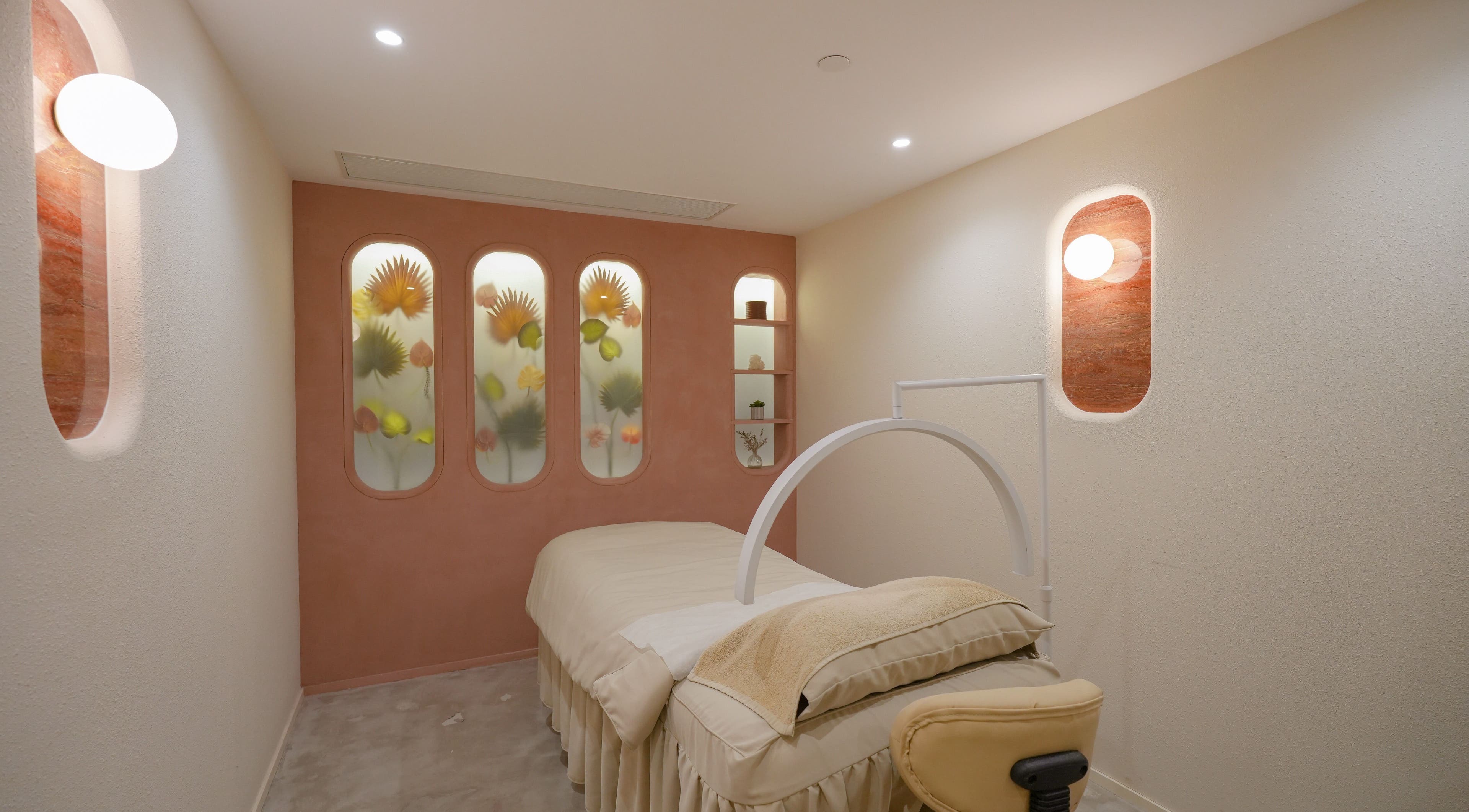 Relaxing treatment room with ambient lighting at Amme, Central, Hong Kong Island, HK.