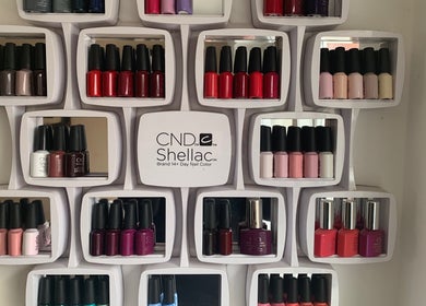 A colorful display of nail polishes at Pretty Smooth Beauty, Burham, England, GB.