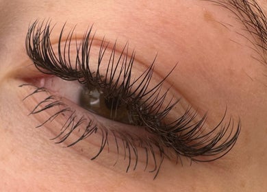 Close-up of expertly styled lashes at That Beauty Book, Nottingham, England, GB.