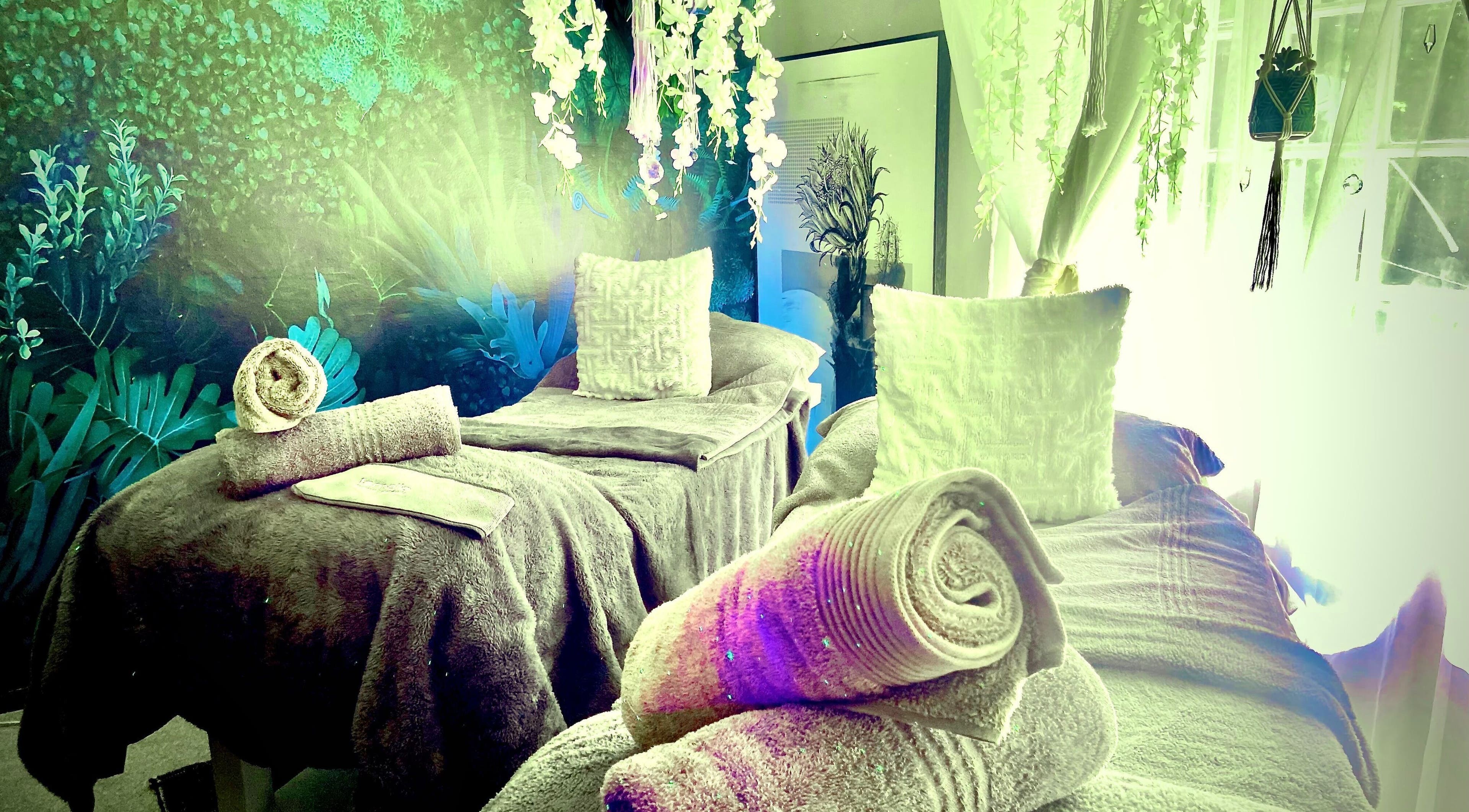 Relaxing spa beds with plush towels at Mato Tropical Therapies - Experiential Spa, Cape Town, Western Cape, ZA.