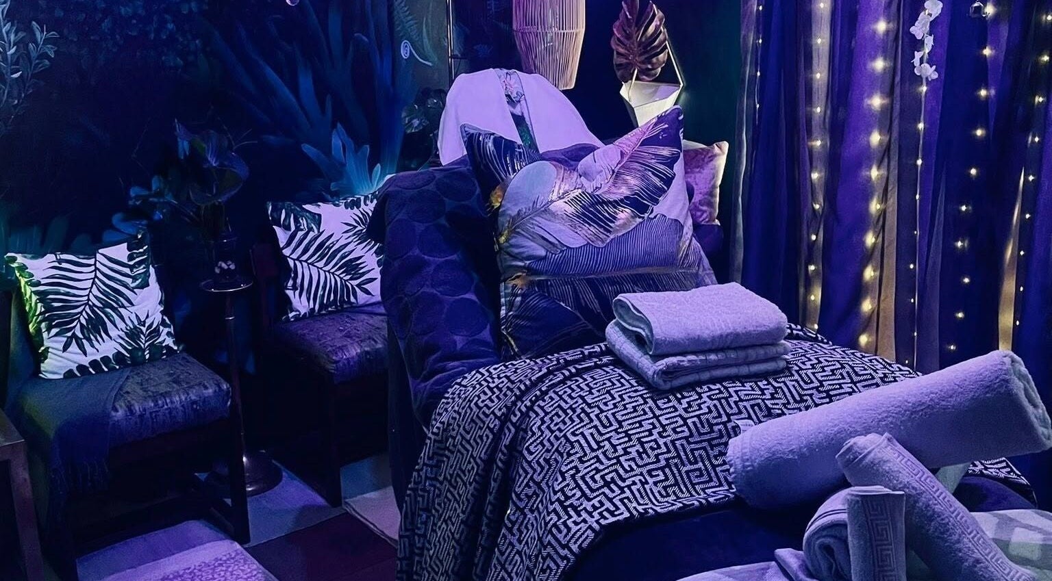 Relaxing spa ambiance at Mato Tropical Therapies - Experiential Spa, Cape Town, Western Cape, ZA with lush decor.