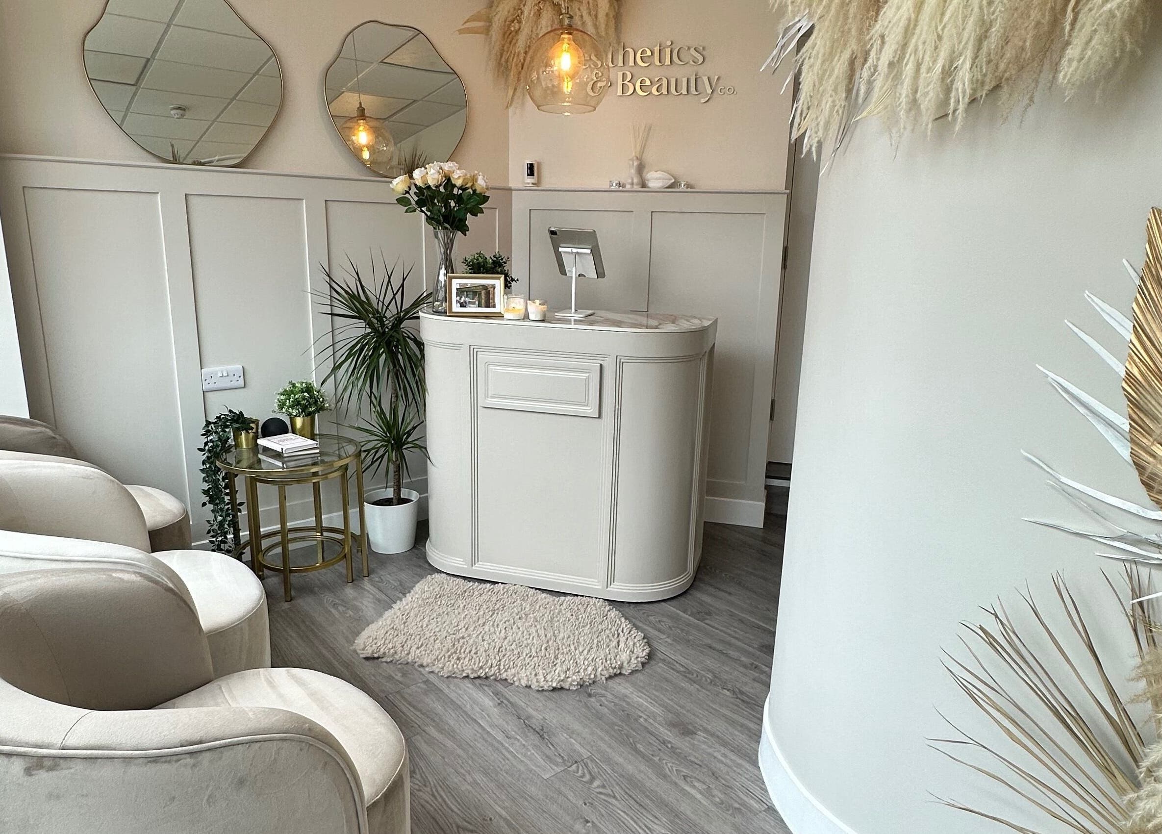 Luxurious reception at The Aesthetics and Beauty Co - Ilkeston, Ilkeston, England, GB with plush seating.