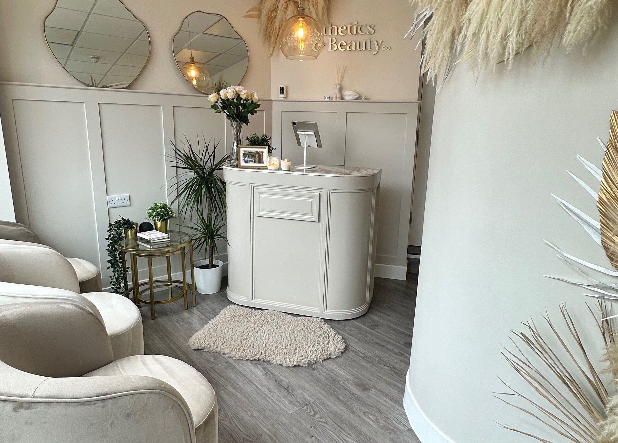 Luxurious reception at The Aesthetics and Beauty Co - Ilkeston, Ilkeston, England, GB with plush seating.