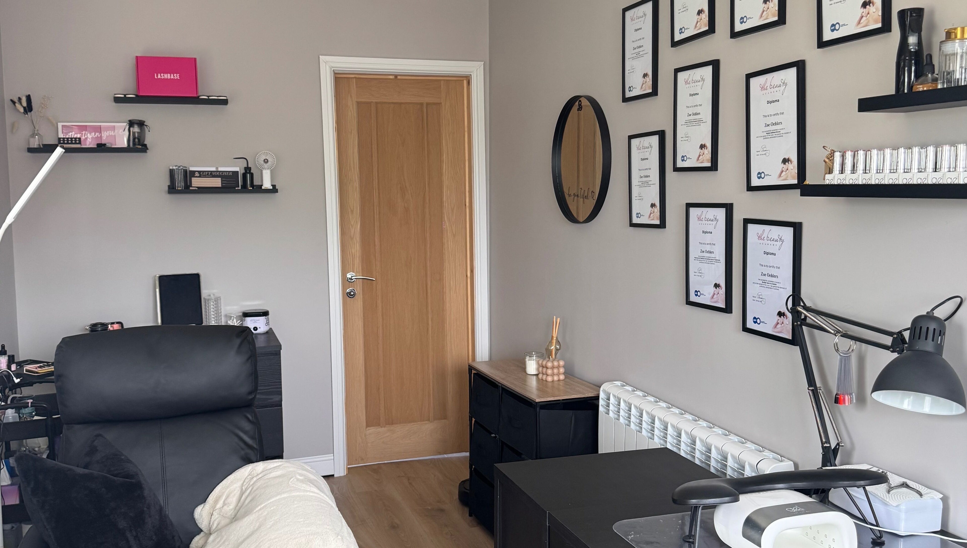 Cozy treatment room at Bella Beauty, featuring a reclining chair and decor in Bowerhill, England, GB.
