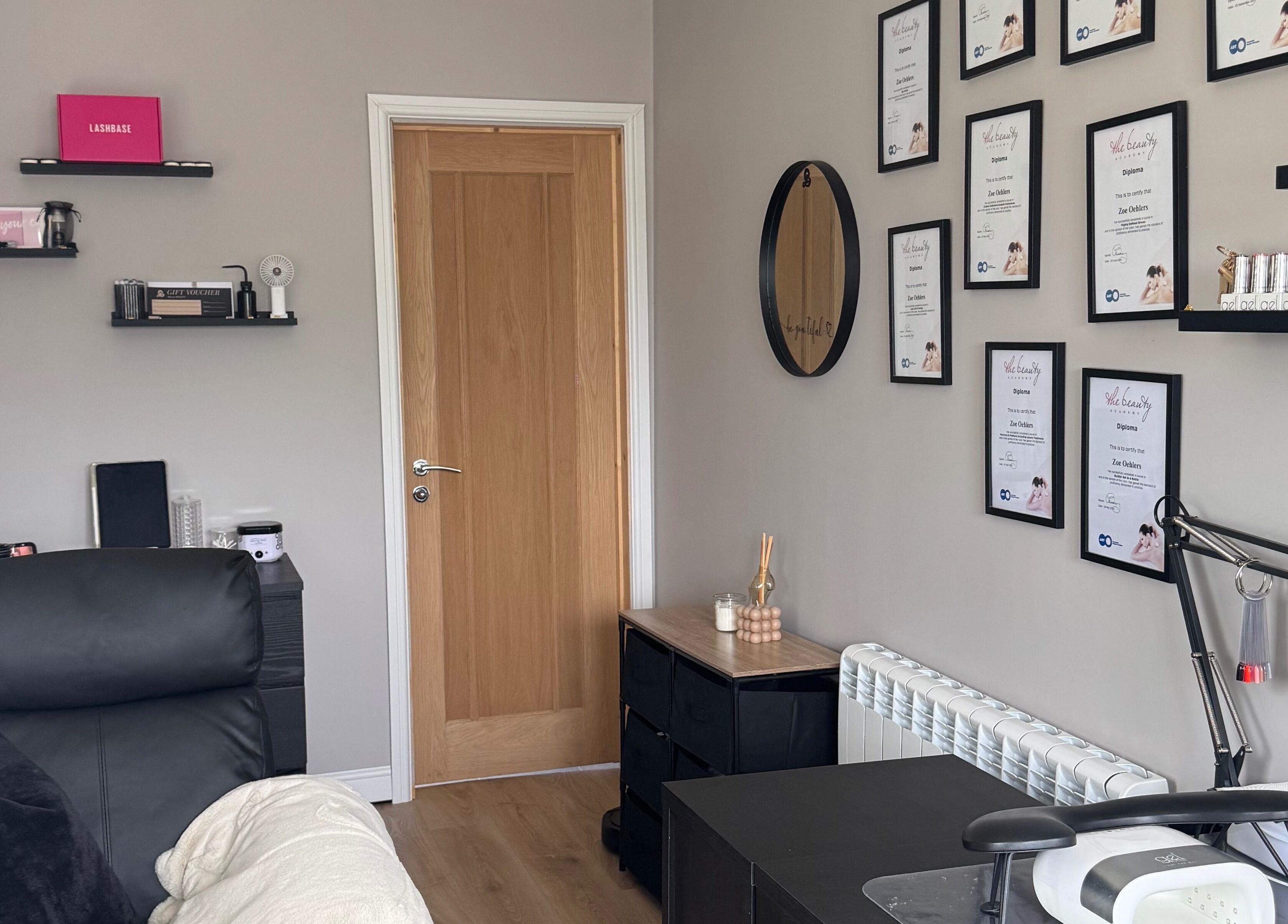 Cozy treatment room at Bella Beauty, featuring a reclining chair and decor in Bowerhill, England, GB.