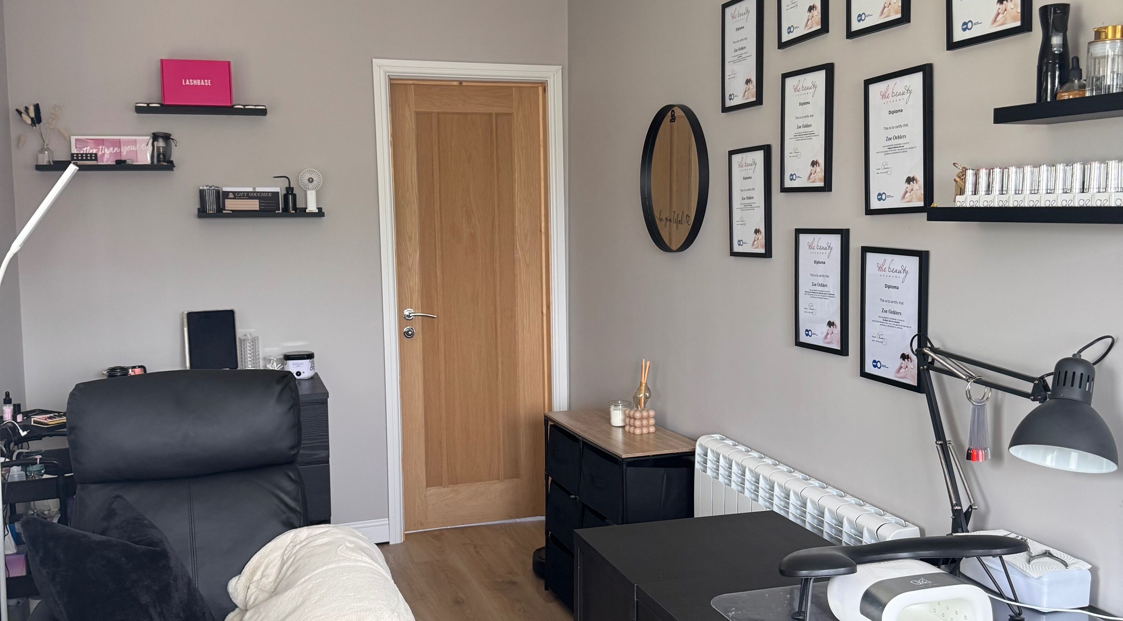 Cozy treatment room at Bella Beauty, featuring a reclining chair and decor in Bowerhill, England, GB.