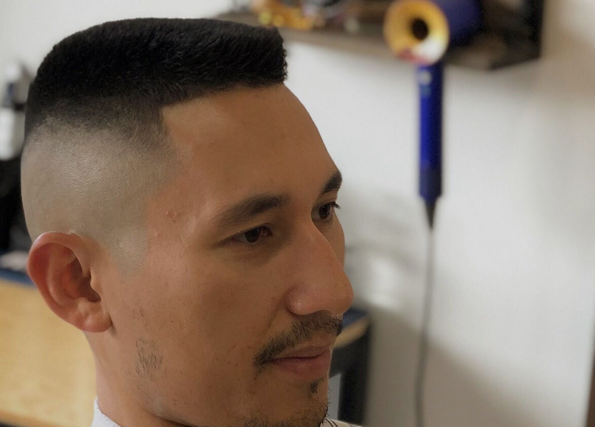 Close-up of a modern haircut at Dark and Stormy Barber Collective, Bendigo, Victoria, AU.