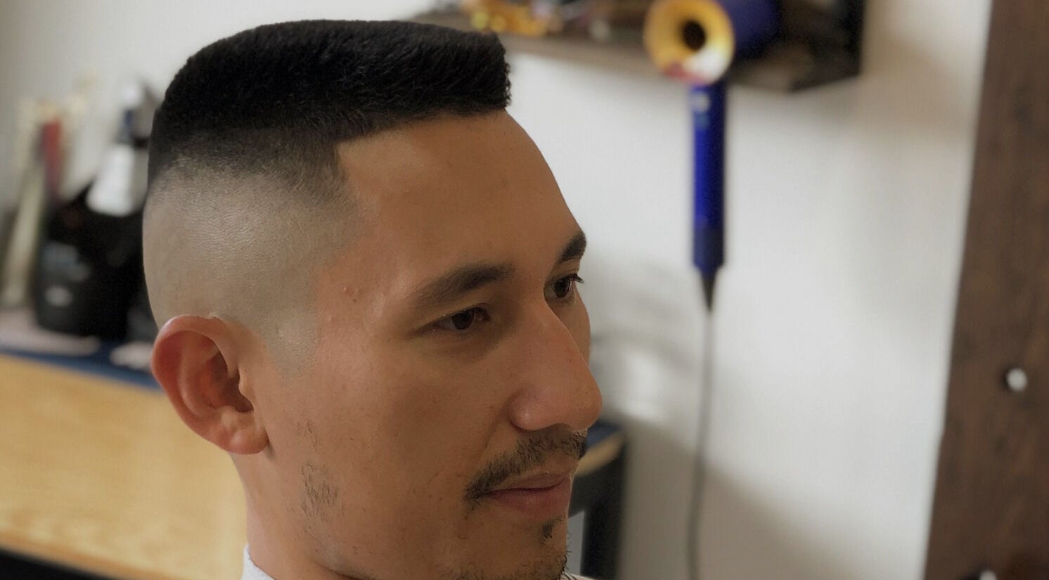 Close-up of a modern haircut at Dark and Stormy Barber Collective, Bendigo, Victoria, AU.