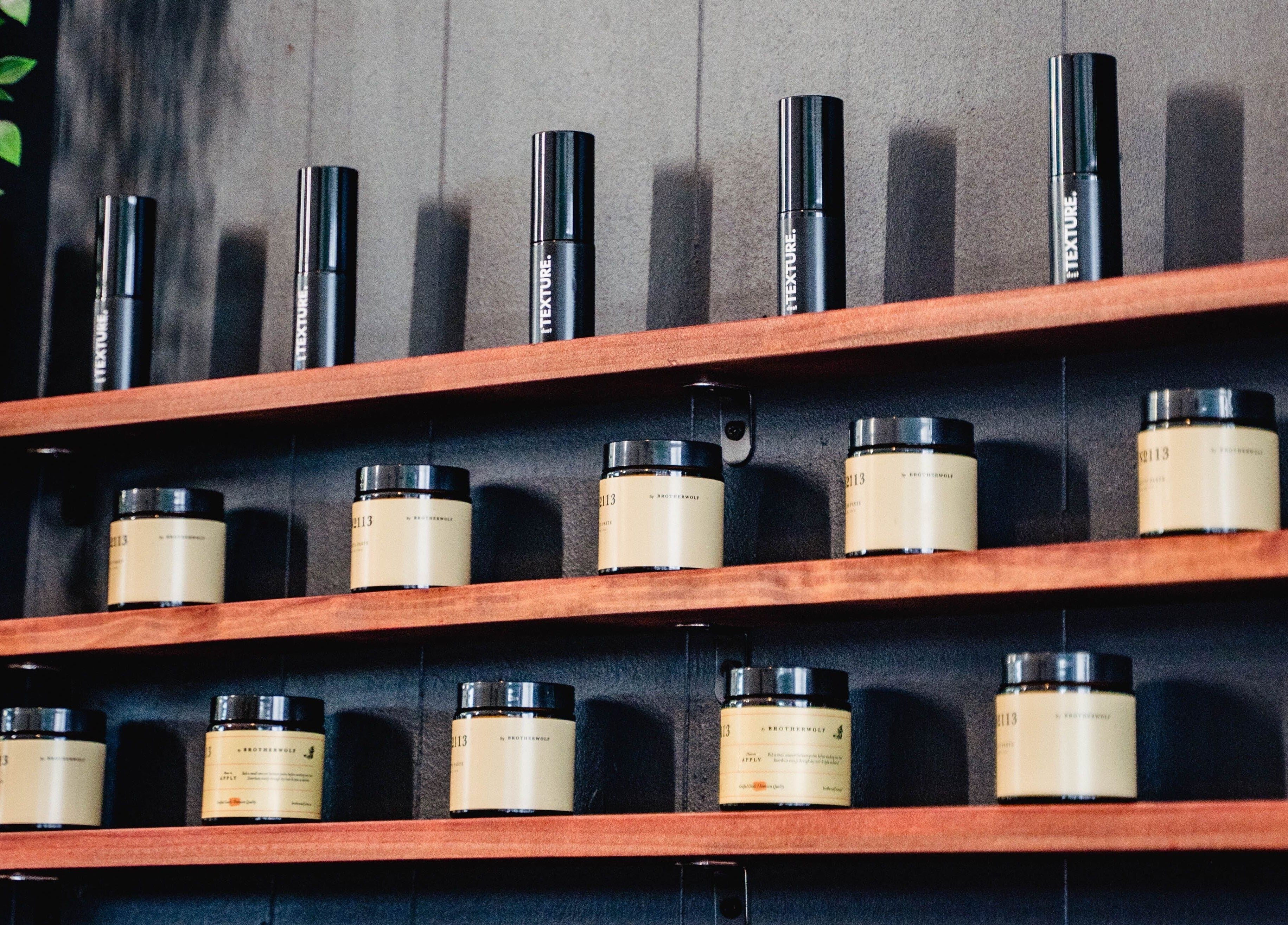 Product display at Dark and Stormy Barber Collective, Bendigo, Victoria, AU featuring grooming essentials.