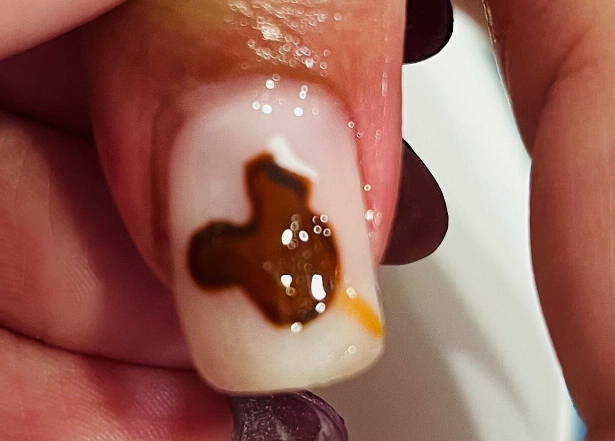 Close-up of a creative nail art design at Blue Moon Nails and Beauty, Hull, England, GB.