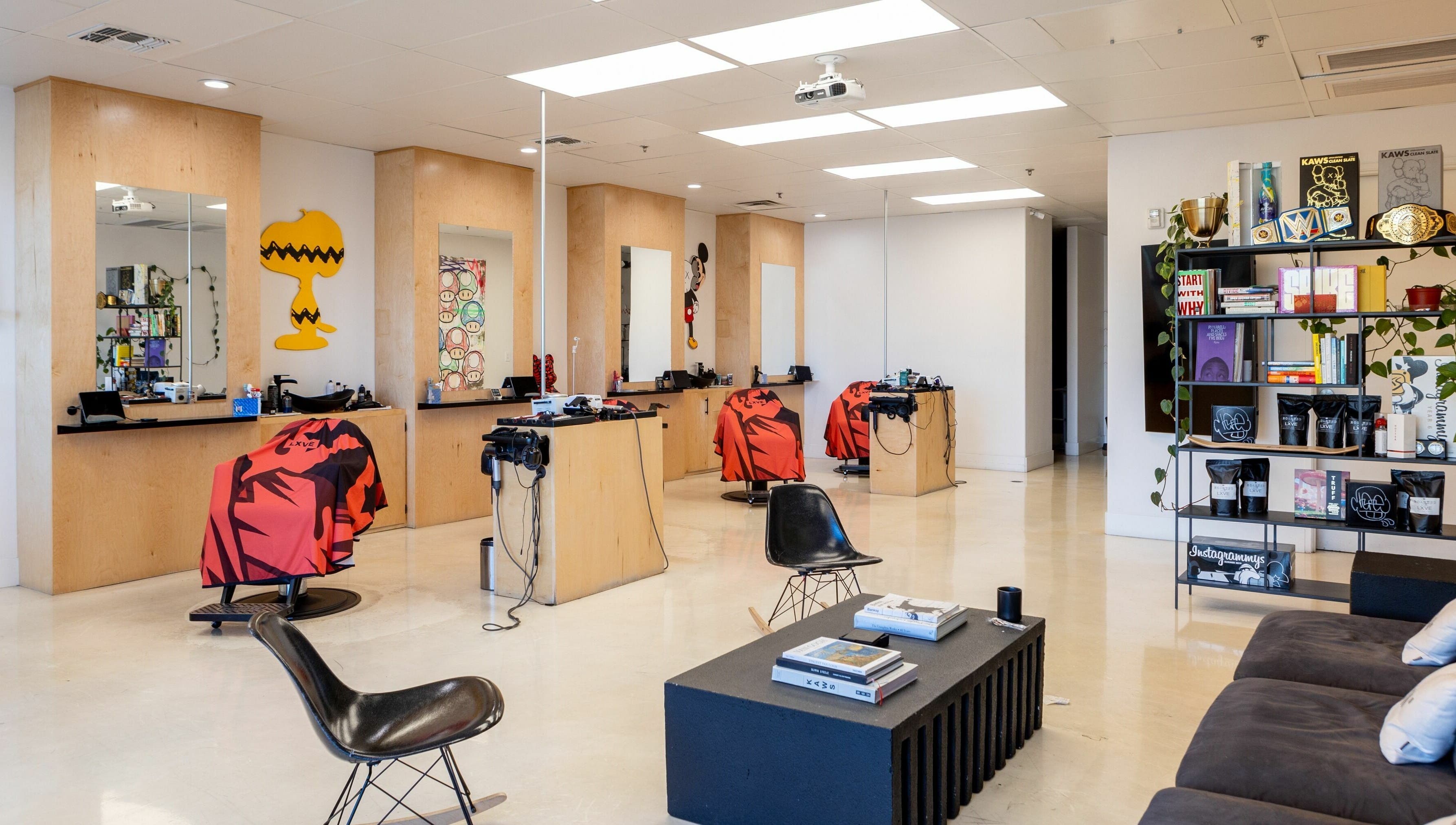 Modern interior of Lxve Studios in Las Vegas, Nevada, US, featuring stylish decor and salon chairs.