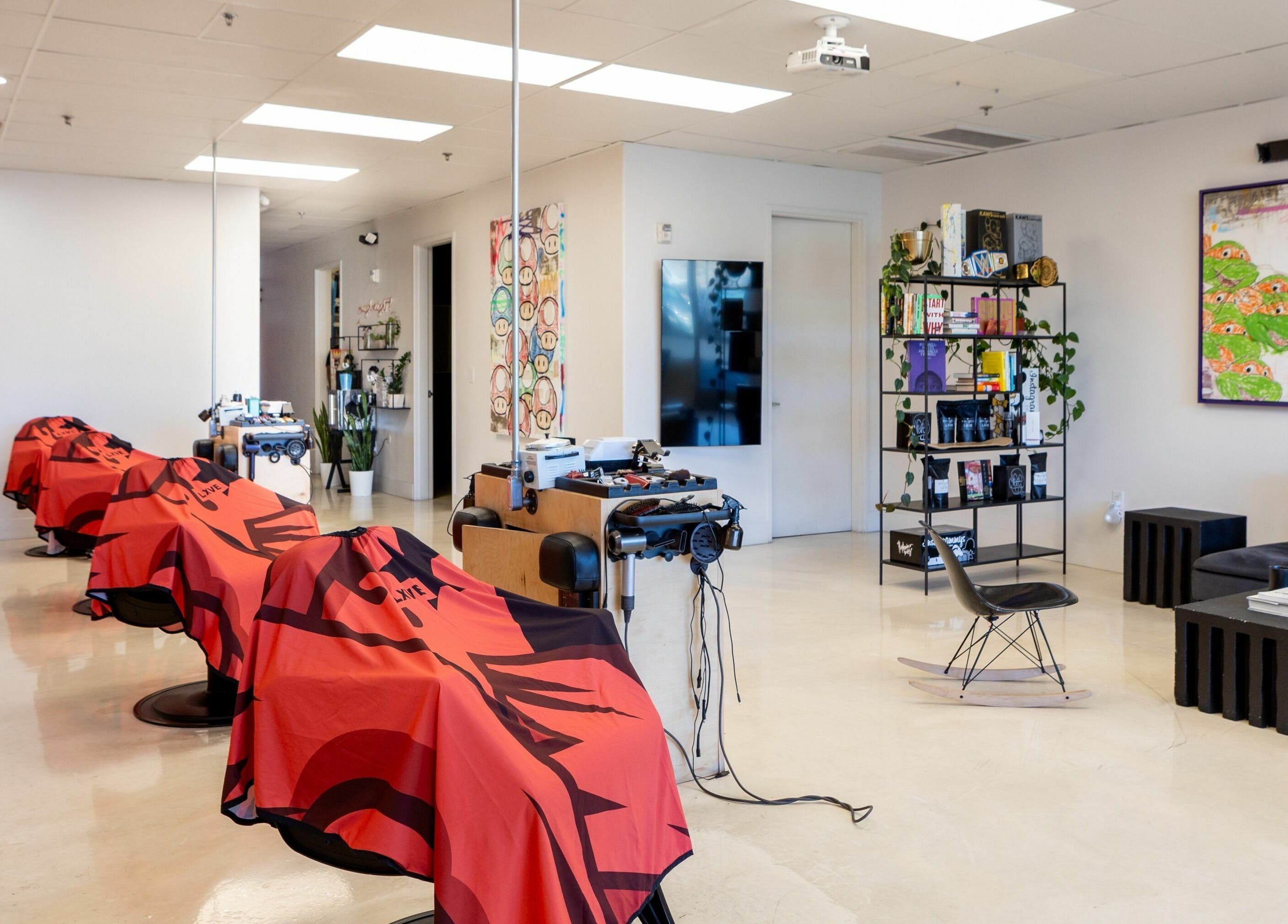 Lxve Studios interior featuring stylish barber chairs in Las Vegas, Nevada, US.