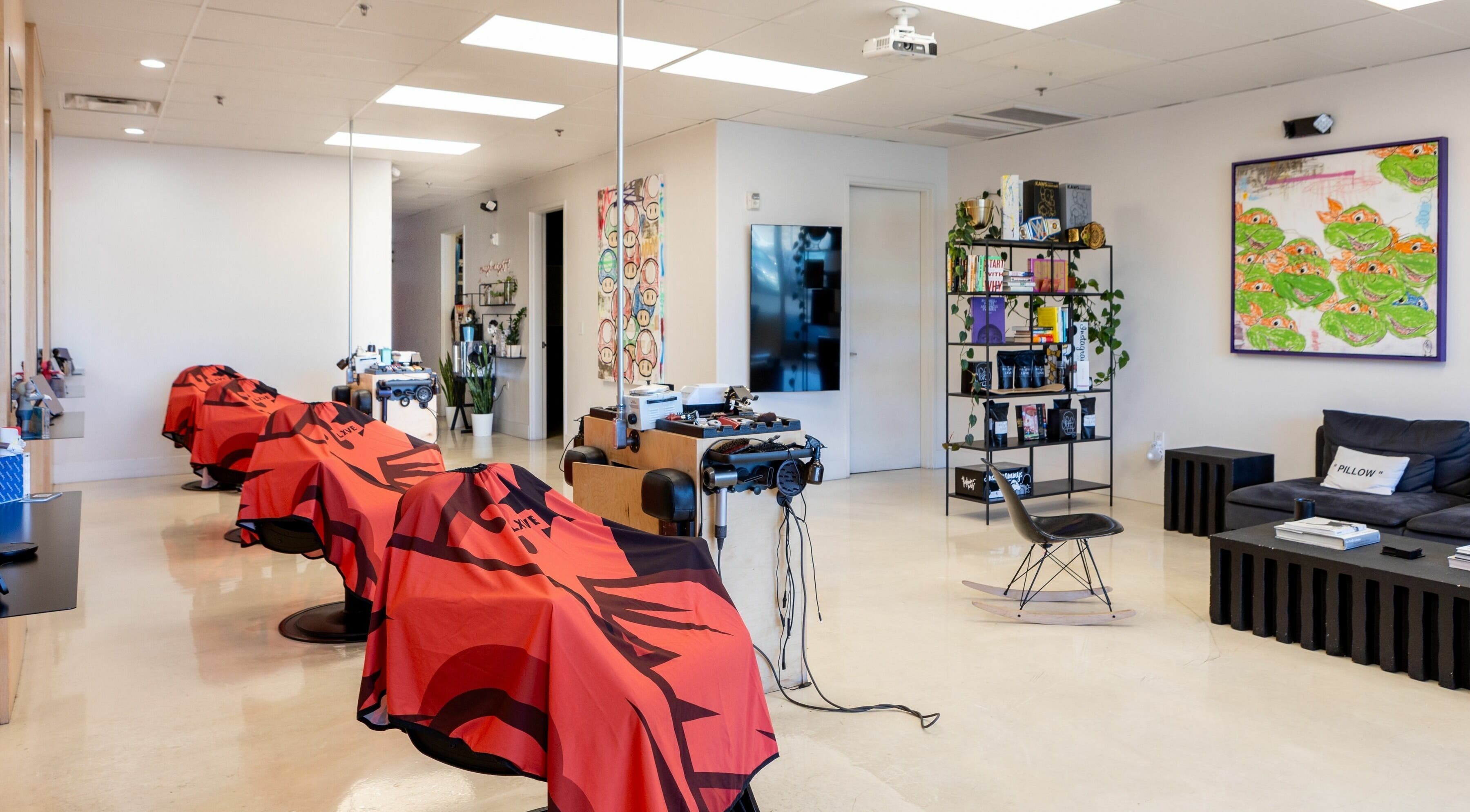Lxve Studios interior featuring stylish barber chairs in Las Vegas, Nevada, US.