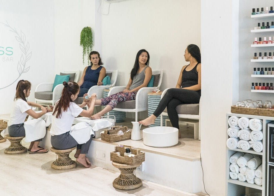 Women enjoying pedicures at Bliss Bar Yangon, a beauty venue in Yangon, Yangon Region, MM.