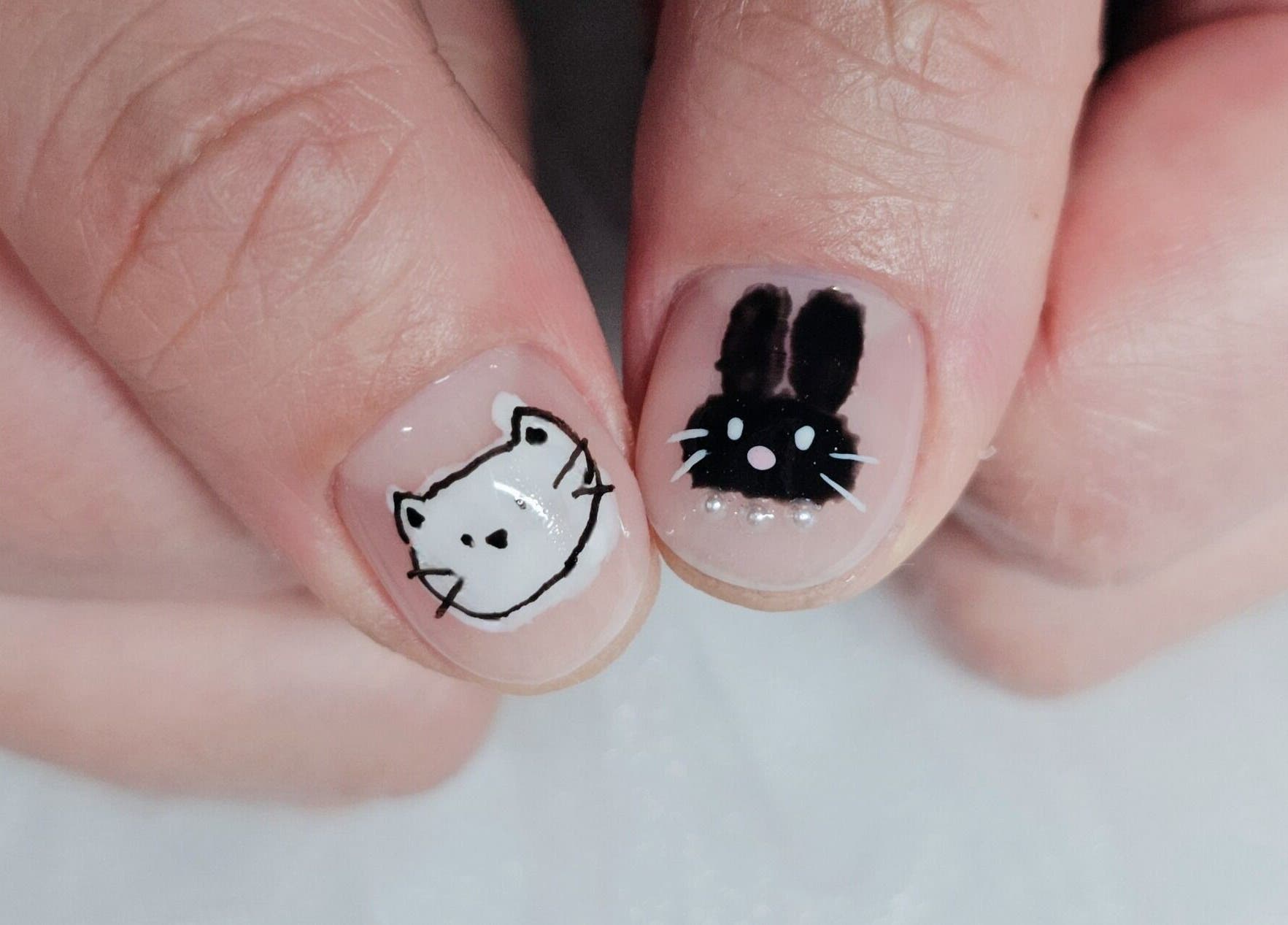 Adorable cat and bunny nail art at Navi&Co Beauty Studio, New Westminster, British Columbia, CA.
