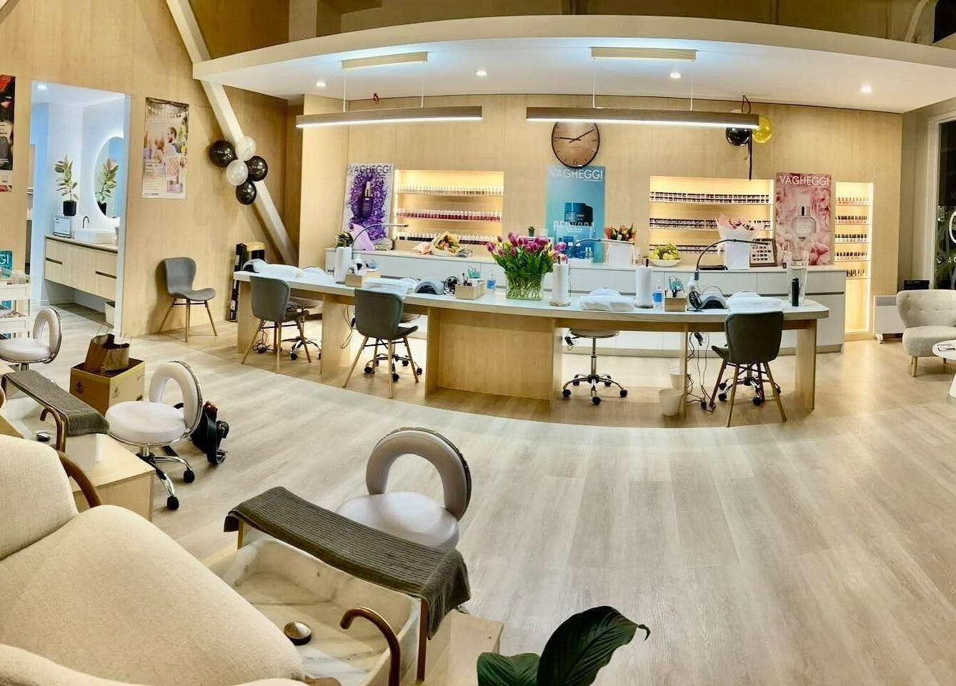 Elegant interior of Diamond Day Spa in Lower Hutt, Wellington, NZ, featuring cozy seating and beauty stations.