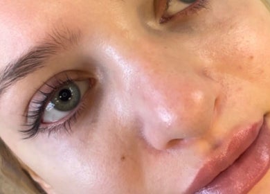 Close-up of beautifully polished skin and eyes at Rad Beauty Lab, South Jordan, Utah, US.