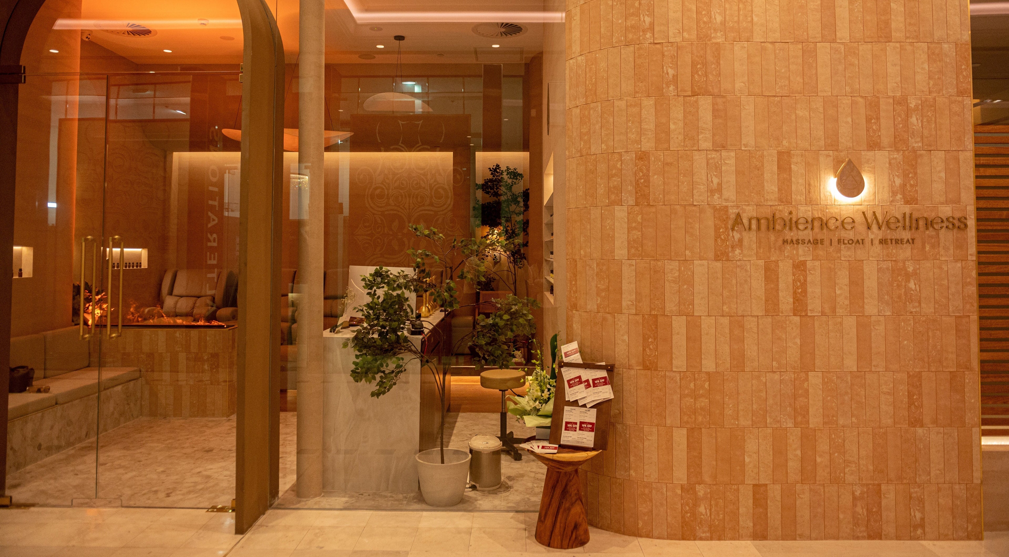 Entrance of Ambience Wellness - Karrinyup showing warm decor in Karrinyup, Western Australia, AU.