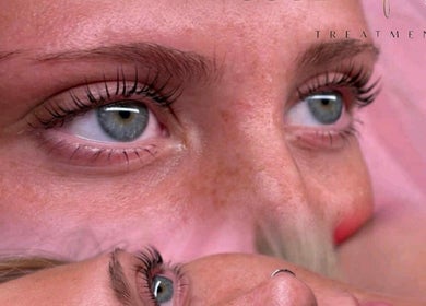 Close-up of expertly treated lashes at House Of Treatments, Poole, England, GB highlighting eye beauty.