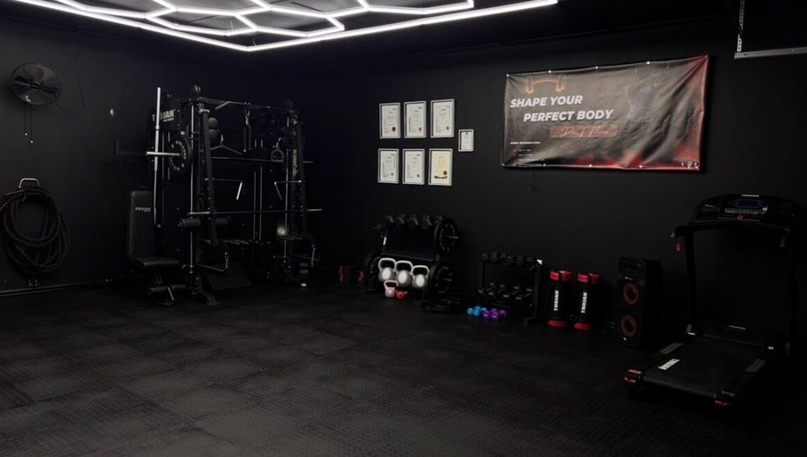 Modern gym setup at Dani T Fitness in Boksburg, Gauteng, ZA featuring weights and equipment for workouts.