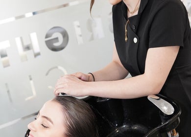 Hair treatment at Bright Beauty Clinic, Great Saxham, England. A serene hair wash experience.