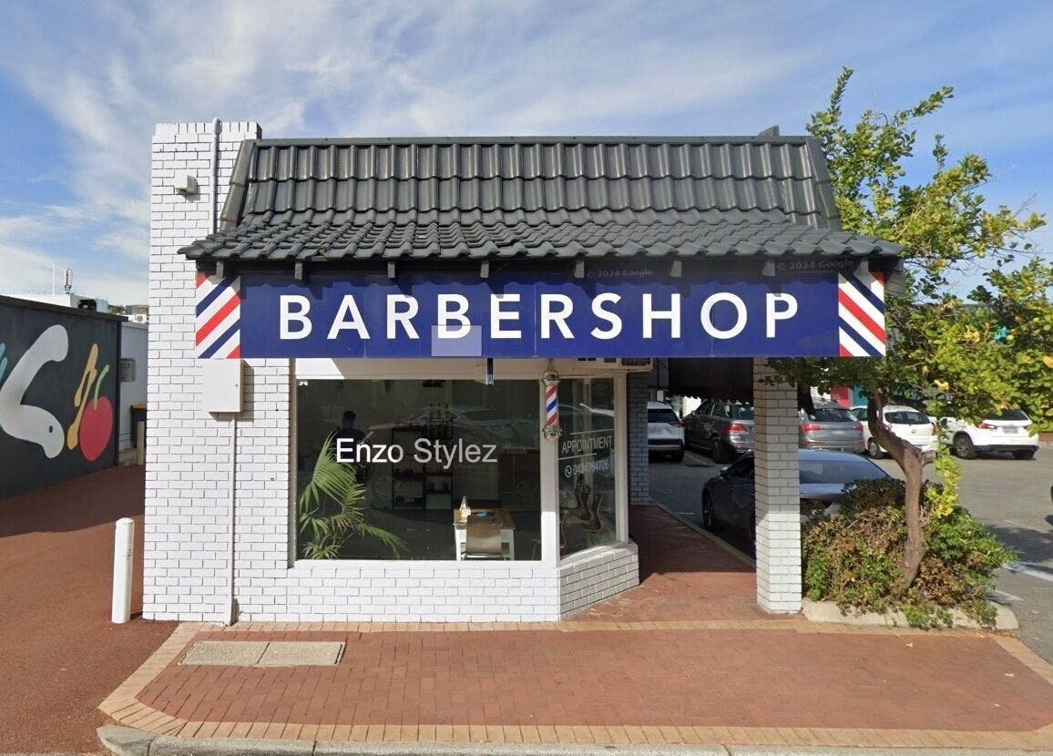 Enzo Stylez barbershop front in Cottesloe, Western Australia, AU with a stylish modern exterior.