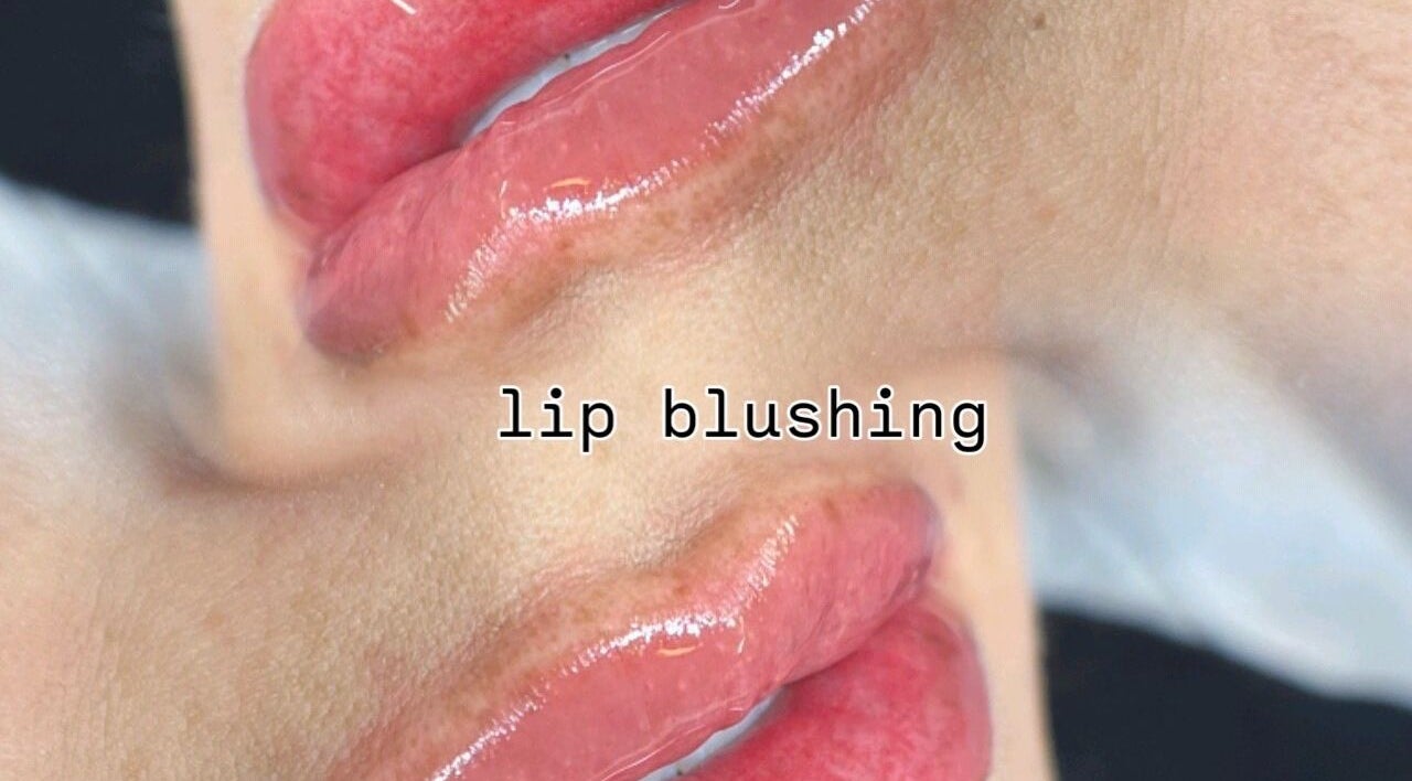 Lip blushing at K Beauty Artistry, Auckland, NZ showcases enhanced, natural-looking lips with a soft pink hue.