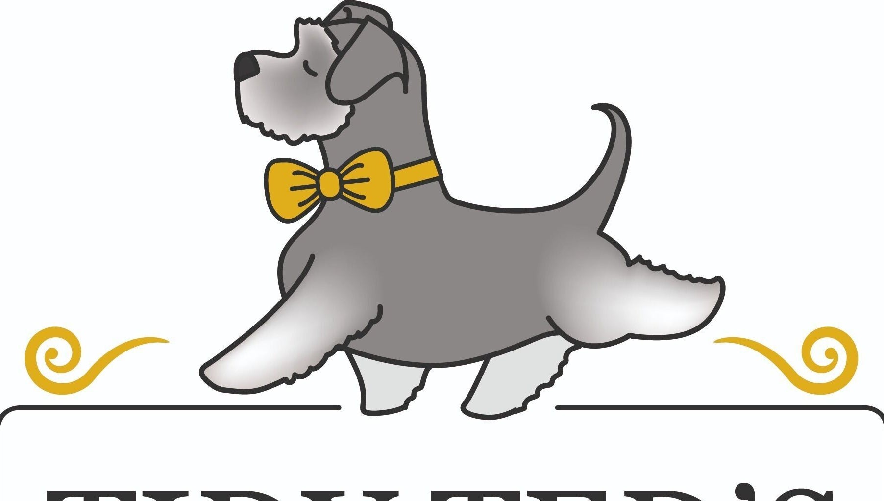 Charming dog with bow tie, Tidy Ted's Dog Grooming, Grantham, England, GB logo.