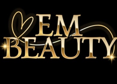 EM BEAUTY logo featuring elegant golden text on a black background in Egremont, England, GB.
